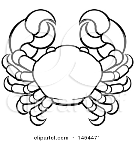 Clipart Graphic of a Black and White Lineart Cancer Crab Astrology Zodiac Horoscope - Royalty Free Vector Illustration by AtStockIllustration