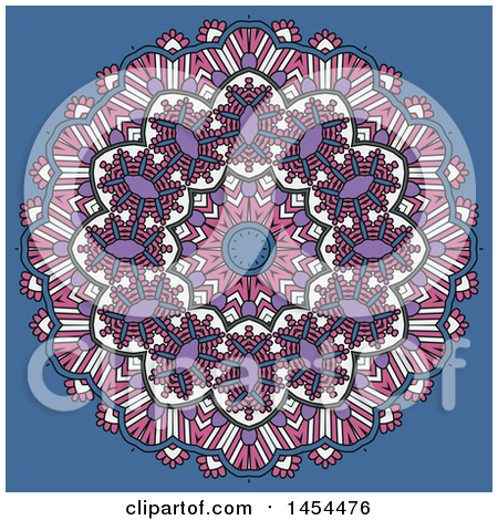 Clipart Graphic of a Decorative Mandala Design over Blue - Royalty Free Vector Illustration by KJ Pargeter