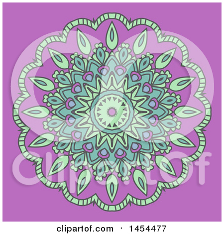 Clipart Graphic of a Decorative Mandala Design over Purple - Royalty Free Vector Illustration by KJ Pargeter