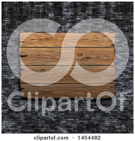 Clipart Graphic of a 3d Wooden Sign on a Black Brick Wall - Royalty Free Illustration by KJ Pargeter