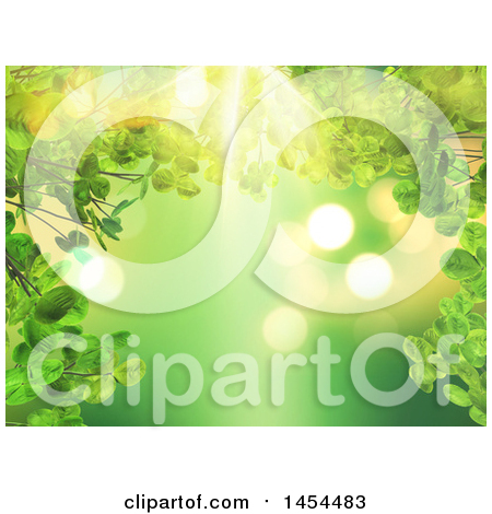 Clipart Graphic of a 3d Background of Green Leaves and Sunshine - Royalty Free Illustration by KJ Pargeter