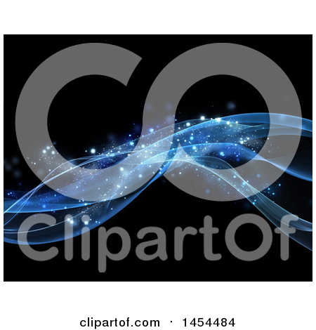 Clipart Graphic of a Background of Blue Sparkly Waves on Black - Royalty Free Illustration by KJ Pargeter