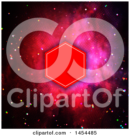 Clipart Graphic of a Background of Bright Halftone Dots, a Red Frame, and Colorful Specks on Black - Royalty Free Vector Illustration by KJ Pargeter