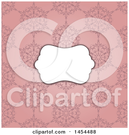 Clipart Graphic of a White Frame over a Vintage Pink Floral Pattern Background - Royalty Free Vector Illustration by KJ Pargeter