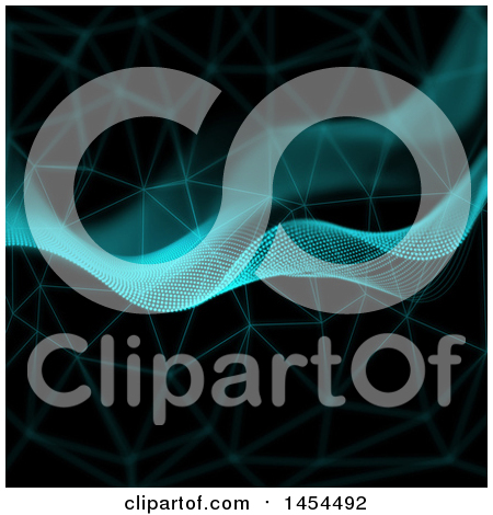 Clipart Graphic of a Background of Halftone Dot Waves and Connections on Black - Royalty Free Illustration by KJ Pargeter