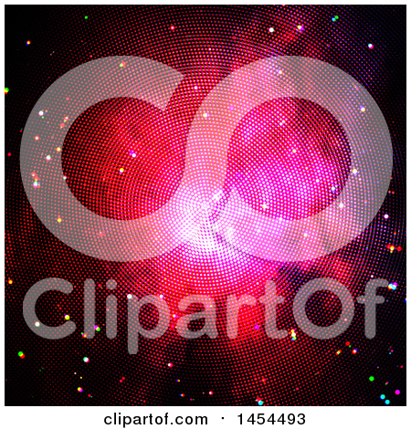 Clipart Graphic of a Background of Bright Halftone Dots and Colorful Specks on Black - Royalty Free Vector Illustration by KJ Pargeter