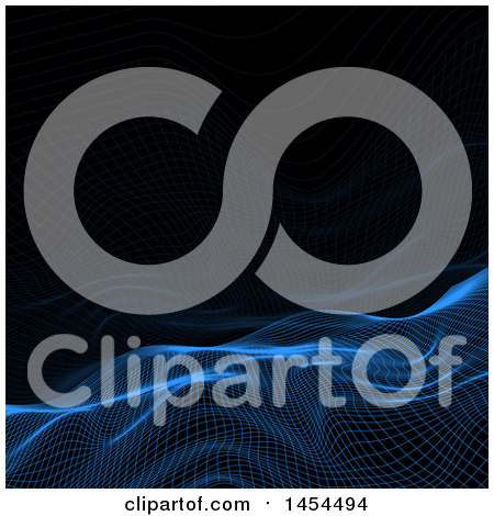 Clipart Graphic of a Blue Wire Mesh Terrain on Black - Royalty Free Vector Illustration by KJ Pargeter