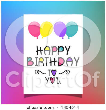 Clipart Graphic of a Happy Birthday to You Greeting with Balloons over Colorful Gradient - Royalty Free Vector Illustration by KJ Pargeter