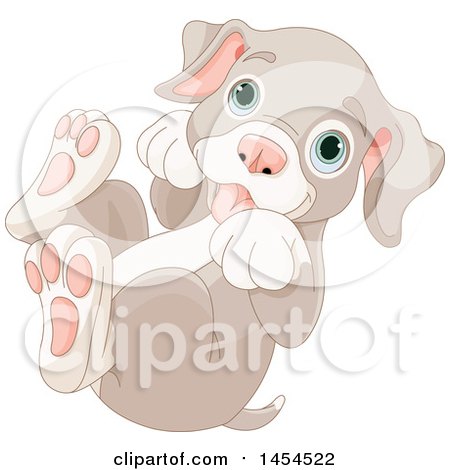 Clipart Graphic of a Cute Playful Blue Eyed Puppy Dog Rolling on His Back - Royalty Free Vector Illustration by Pushkin