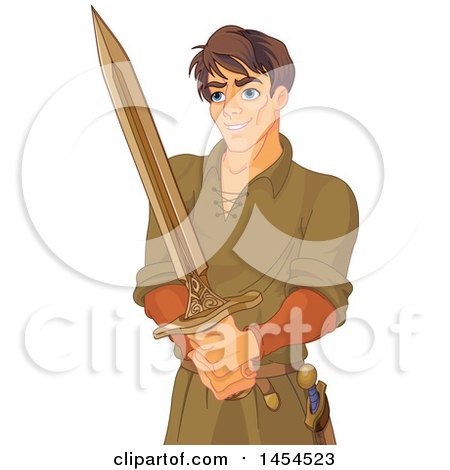 Clipart Graphic of a Young Handsome Man, Arthur, Holding a Sword - Royalty Free Vector Illustration by Pushkin