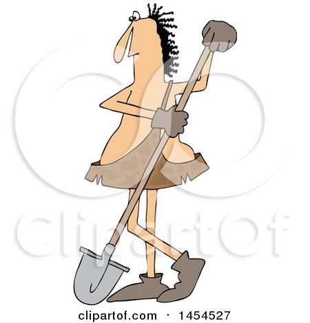 Clipart Graphic of a Cartoon Caveman Worker Leaning on a Shovel - Royalty Free Vector Illustration by djart