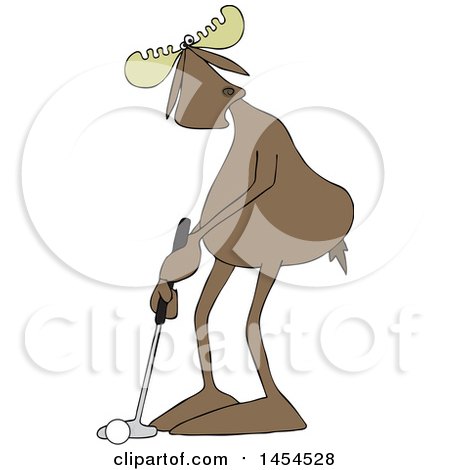 Clipart Graphic of a Cartoon Moose Golfer Putting - Royalty Free Vector Illustration by djart