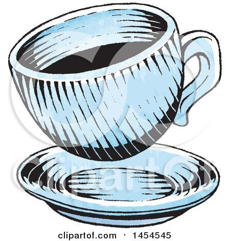 Clipart Graphic of a Sketched Cup of Coffee over a Saucer - Royalty Free Vector Illustration by cidepix