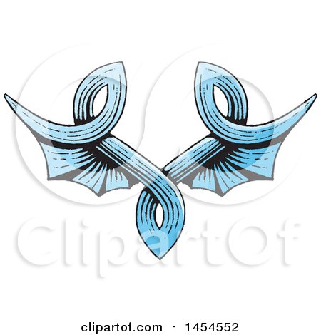 Clipart Graphic of a Sketched Pair of Blue Wings - Royalty Free Vector Illustration by cidepix