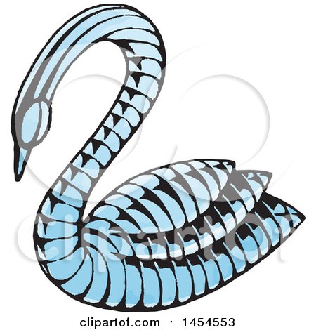 Clipart Graphic of a Sketched Blue Swan - Royalty Free Vector Illustration by cidepix