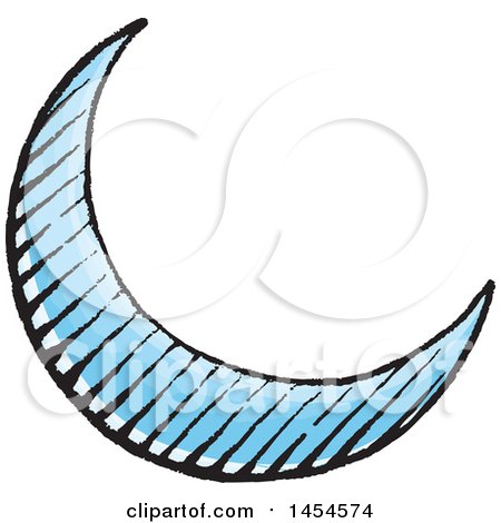 Clipart Graphic of a Sketched Blue Crescent Moon - Royalty Free Vector Illustration by cidepix