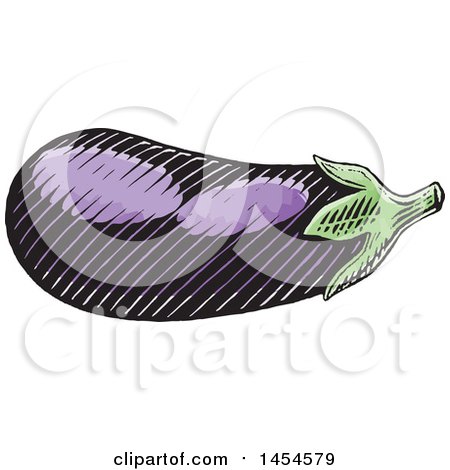 Clipart Graphic of a Sketched Purple Eggplant - Royalty Free Vector Illustration by cidepix
