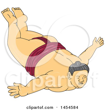Clipart Graphic of a Drawing Sketch Styled Skydiving Sumo Wrestler - Royalty Free Vector Illustration by patrimonio