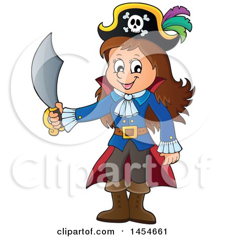 Clipart Graphic of a Cartoon Pirate Girl Holding a Sword - Royalty Free Vector Illustration by visekart