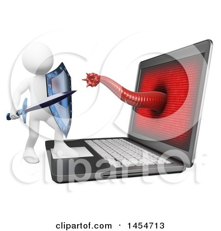 Clipart Graphic of a 3d White Man Fighting a Computer Virus, on a White Background - Royalty Free Illustration by Texelart