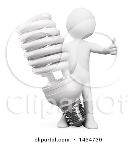 Clipart Graphic of a 3d White Man with an Energy Saver Light Bulb, on a White Background - Royalty Free Illustration by Texelart