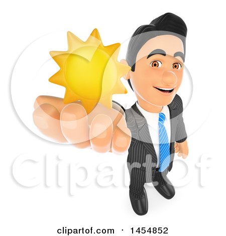 Clipart Graphic of a 3d Business Man Holding up a Sun, on a White Background - Royalty Free Illustration by Texelart