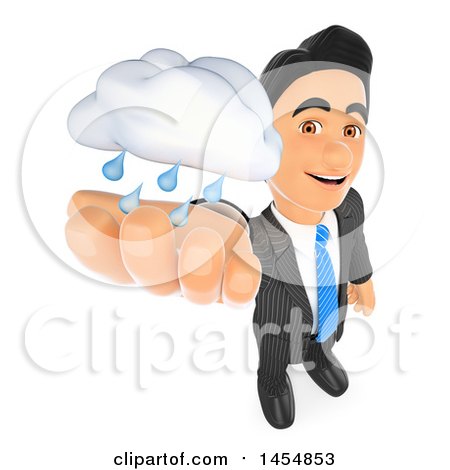 Clipart Graphic of a 3d Business Man Holding up a Rain Cloud, on a White Background - Royalty Free Illustration by Texelart
