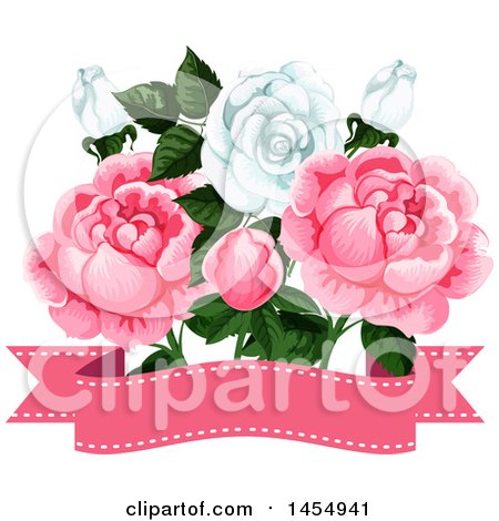 Clipart of a White and Pink Rose Flower Design Element - Royalty Free Vector Illustration by Vector Tradition SM