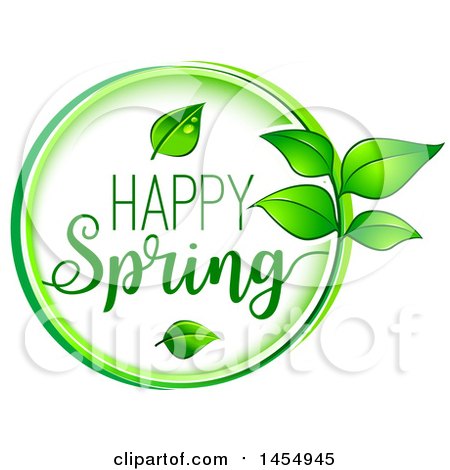 Clipart of a Green Leaf and Happy Spring Design Element - Royalty Free Vector Illustration by Vector Tradition SM