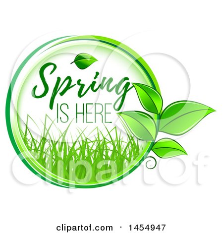 Clipart of a Green Leaf and Spring Is Here Design Element - Royalty Free Vector Illustration by Vector Tradition SM
