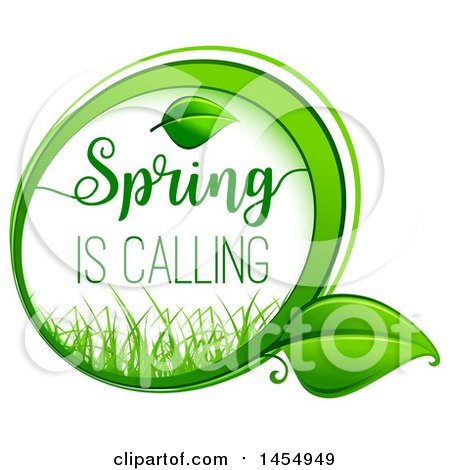 Clipart of a Green Leaf and Spring Is Calling Design Element - Royalty Free Vector Illustration by Vector Tradition SM