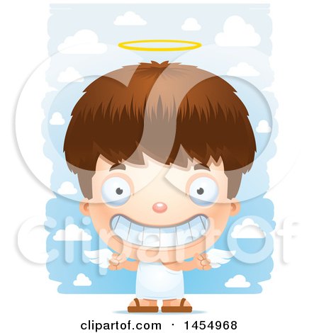 Clipart Graphic of a 3d Grinning White Angel Boy over Clouds - Royalty Free Vector Illustration by Cory Thoman