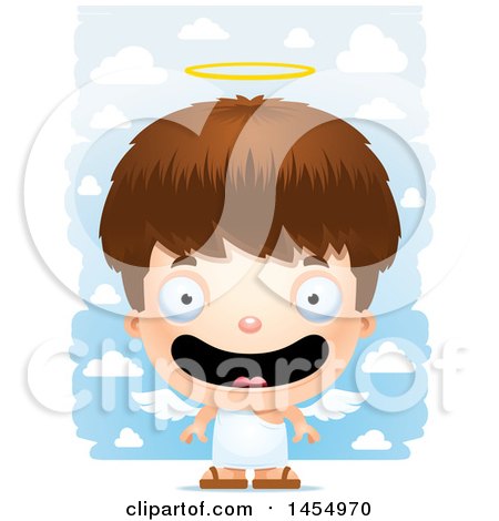 Clipart Graphic of a 3d Happy White Angel Boy over Clouds - Royalty Free Vector Illustration by Cory Thoman