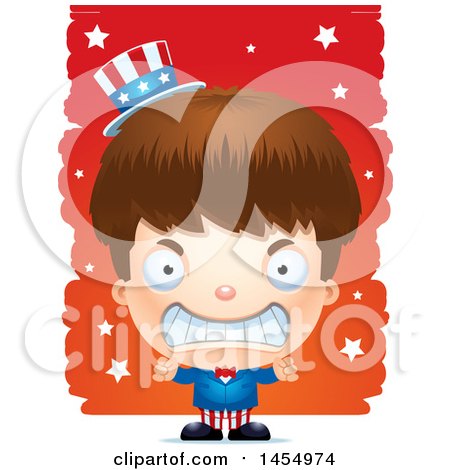 Clipart Graphic of a 3d Mad White American Uncle Sam Boy Against Strokes - Royalty Free Vector Illustration by Cory Thoman