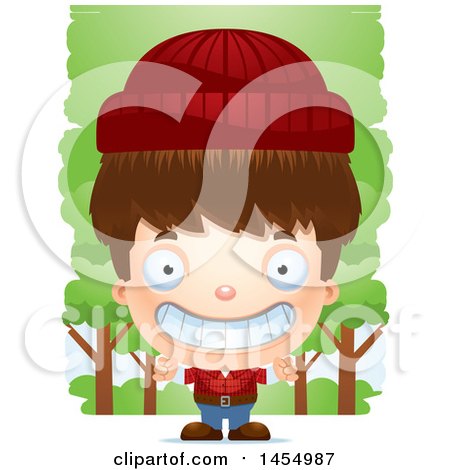 Clipart Graphic of a 3d Grinning White Lumberjack Boy in the Woods - Royalty Free Vector Illustration by Cory Thoman