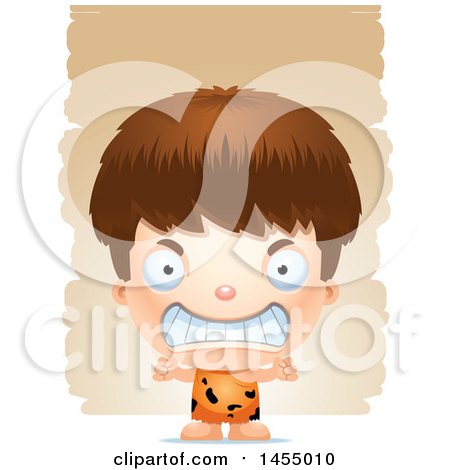 Clipart Graphic of a 3d Mad White Caveman Boy over Strokes - Royalty Free Vector Illustration by Cory Thoman