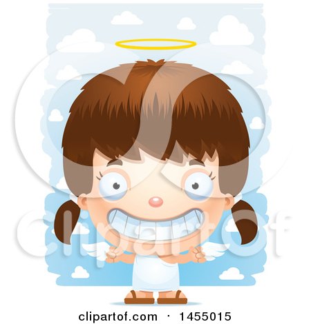 Clipart Graphic of a 3d Grinning White Angel Girl over Clouds - Royalty Free Vector Illustration by Cory Thoman