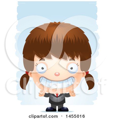 Clipart Graphic of a 3d Grinning White Business Girl Against Strokes - Royalty Free Vector Illustration by Cory Thoman