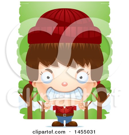 Clipart Graphic of a 3d Mad White Lumberjack Girl in the Woods - Royalty Free Vector Illustration by Cory Thoman