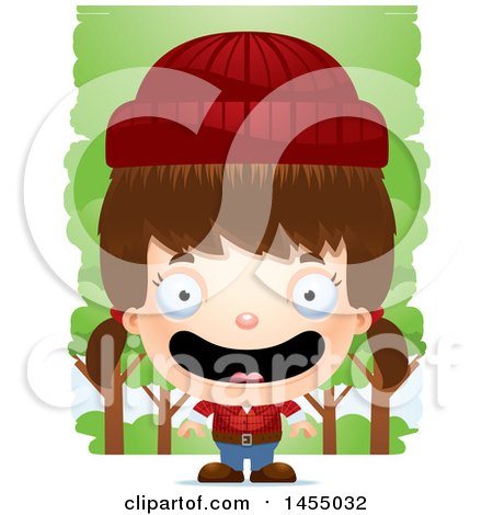 Clipart Graphic of a 3d Happy White Lumberjack Girl in the Woods - Royalty Free Vector Illustration by Cory Thoman