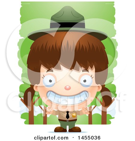 Clipart Graphic of a 3d Grinning White Park Ranger Girl in the Woods - Royalty Free Vector Illustration by Cory Thoman