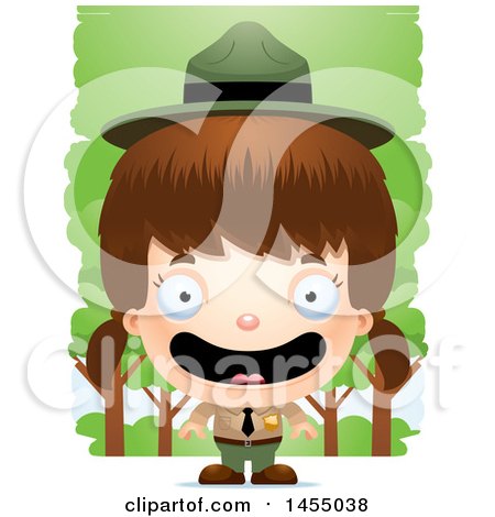 Clipart Graphic of a 3d Happy White Park Ranger Girl in the Woods - Royalty Free Vector Illustration by Cory Thoman