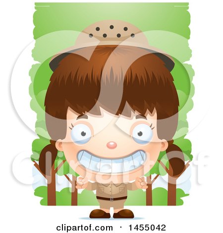 Clipart Graphic of a 3d Grinning White Safari Girl Against Trees - Royalty Free Vector Illustration by Cory Thoman