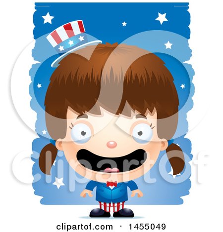 Clipart Graphic of a 3d Happy White American Uncle Sam Girl Against Strokes - Royalty Free Vector Illustration by Cory Thoman