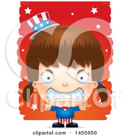 Clipart Graphic of a 3d Mad White American Uncle Sam Girl Against Strokes - Royalty Free Vector Illustration by Cory Thoman