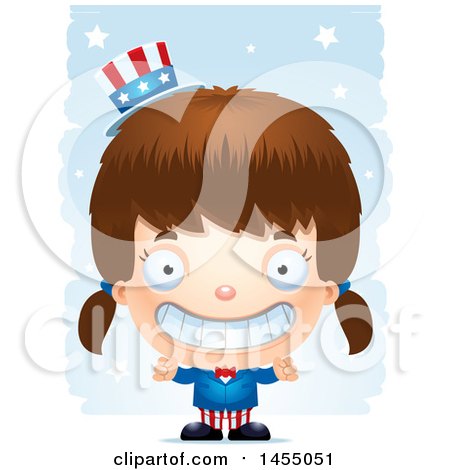 Clipart Graphic of a 3d Grinning White American Uncle Sam Girl Against Strokes - Royalty Free Vector Illustration by Cory Thoman