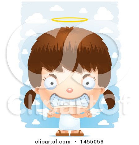 Clipart Graphic of a 3d Mad White Angel Girl over Clouds - Royalty Free Vector Illustration by Cory Thoman
