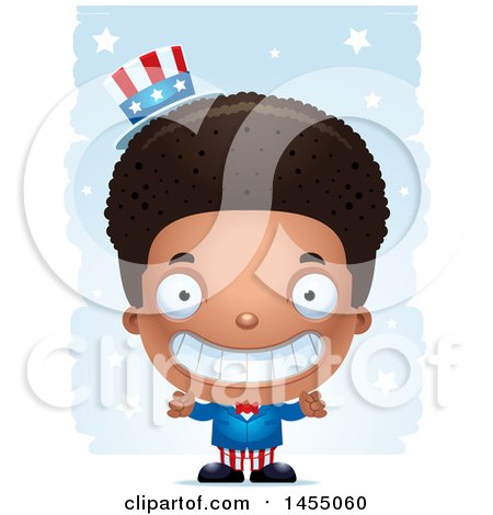 Clipart Graphic of a 3d Grinning Black American Uncle Sam Boy Against Strokes - Royalty Free Vector Illustration by Cory Thoman