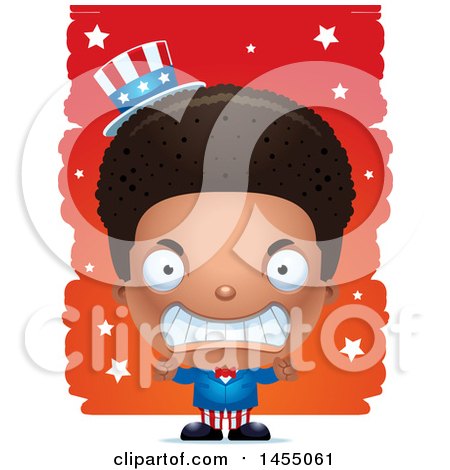 Clipart Graphic of a 3d Mad Black American Uncle Sam Boy Against Strokes - Royalty Free Vector Illustration by Cory Thoman