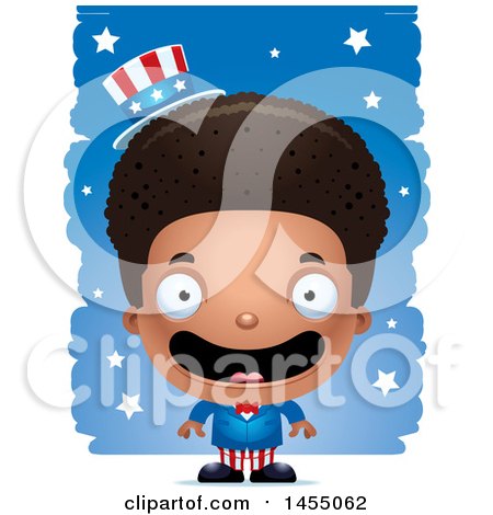 Clipart Graphic of a 3d Happy Black American Uncle Sam Boy Against Strokes - Royalty Free Vector Illustration by Cory Thoman